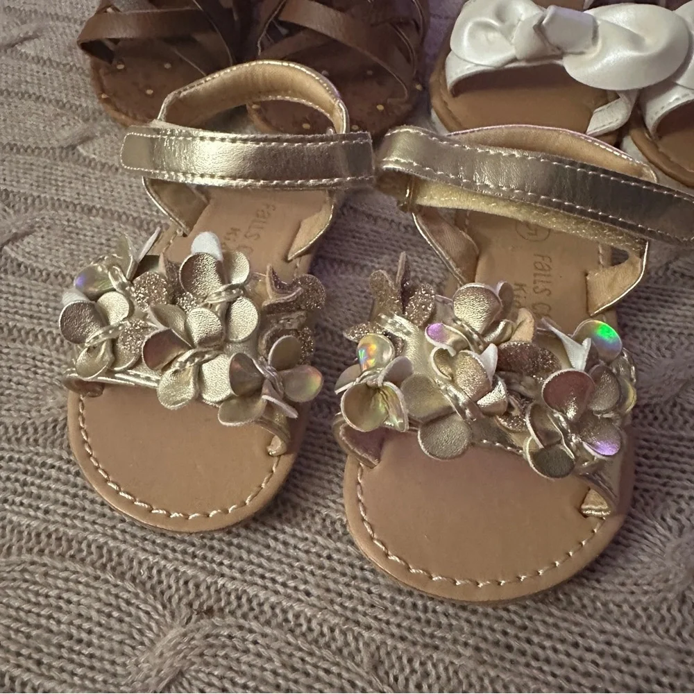 NWOT 3pc Carter’s/First Steps Baby Girl Sandals Bundle, Gold & Neutrals, Size 5